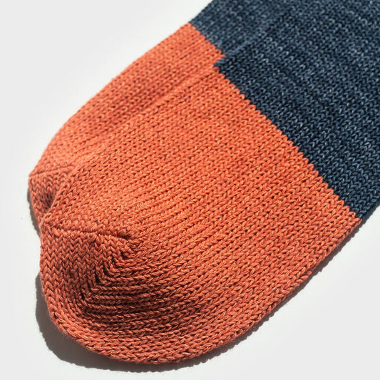 Paper - Cotton Color Block Short Socks - Navy x Orange