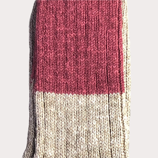 Nishiguchi Kutsushita - Boston Wool Cotton Red Combi Slab Socks