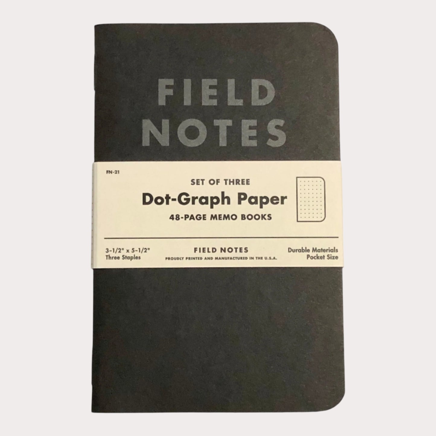 Set of three Field Notes notebooks with dot-graph paper on a white background