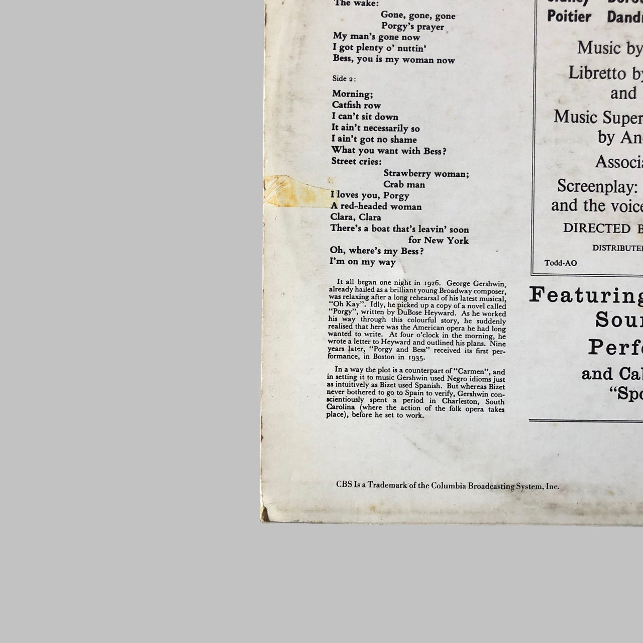 LP Vinyl - The Samuel Goldwyn - Porgy and Bess.