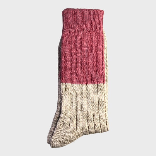 Nishiguchi Kutsushita - Boston Wool Cotton Red Combi Slab Socks