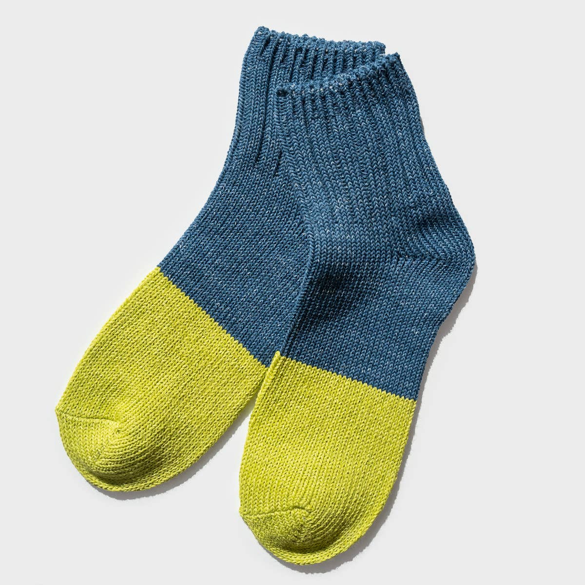 Paper - Cotton Color Block Short Socks - Blue x Lime