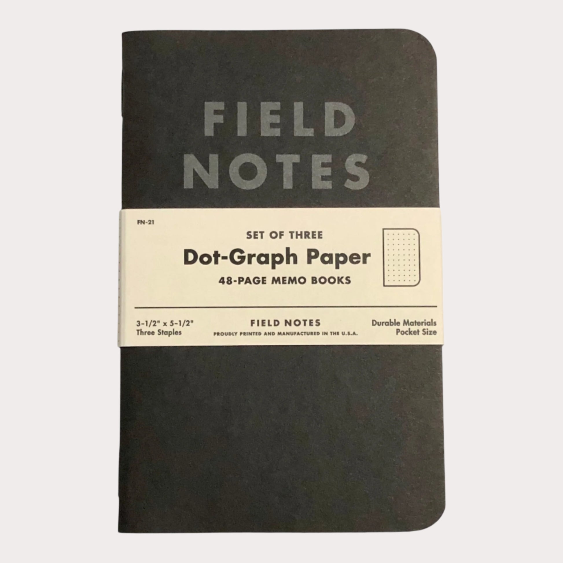 Set of three Field Notes notebooks with dot-graph paper on a white background
