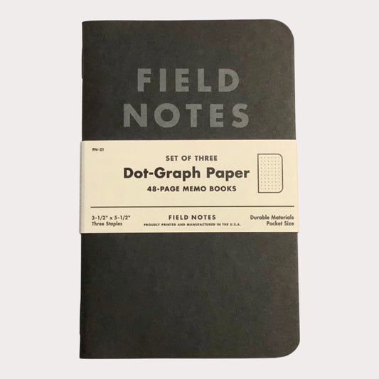Set of three Field Notes notebooks with dot-graph paper on a white background
