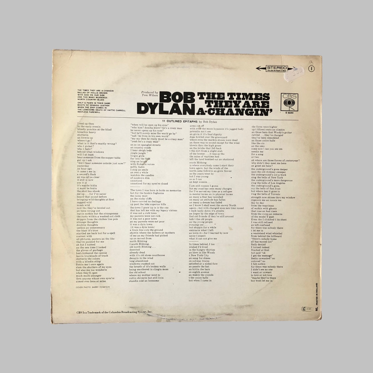 LP Vinyl - Bob Dylan - The Times They Are Changin'.